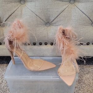 Chic Feathered Nude Heels
